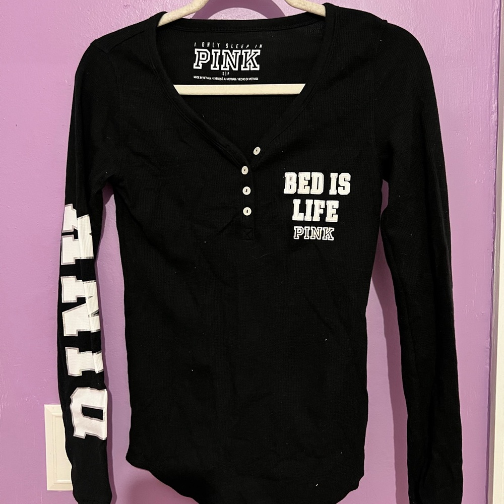 PINK Victoria's Secret Black Long Sleeve Pajama Top